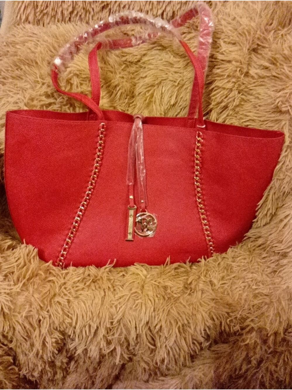 NWT Badgley Mischka Red Decorative Chain Tote Bag
